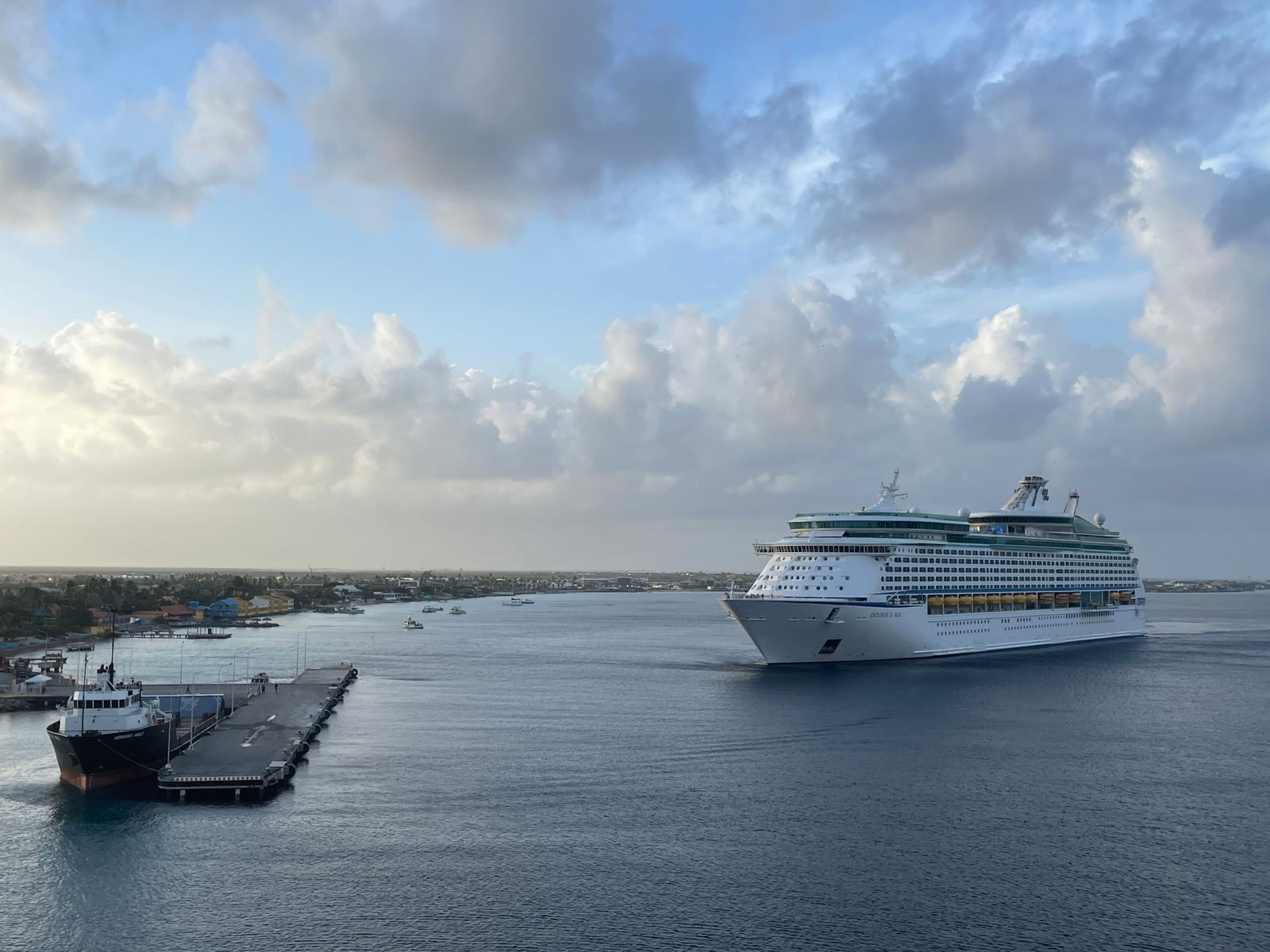 Cruise ship approaching the pier on a cloudy morning at the end of one of the 3 night cruises